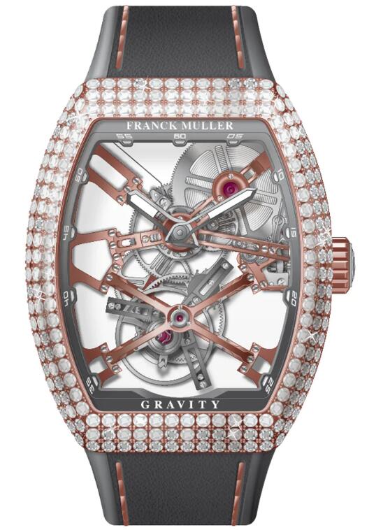 Best FRANCK MULLER Vanguard Gravity Skeleton Tourbillon Rose Gold & Diamond Case V 45 T GR CS SQT D (TT) (5N) (TT.BLC) Replica Watch